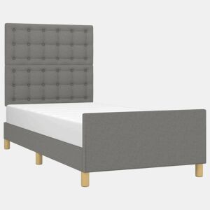 Estrutura de cama de solteiro Design c cabeceira tecido cinza-escuro 90x200 cm