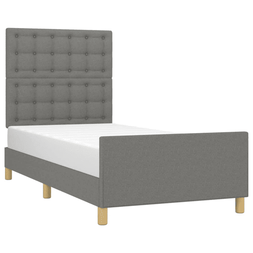 Estrutura de cama de solteiro Design c cabeceira tecido cinza-escuro 90x200 cm