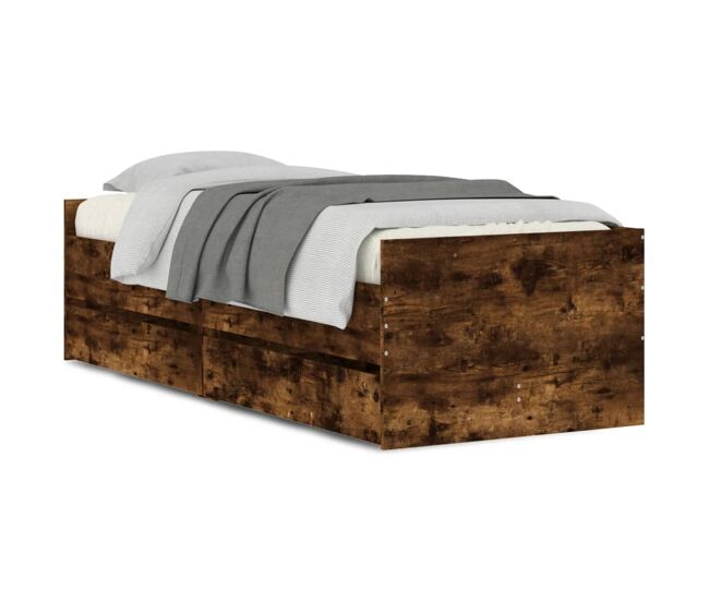 Estructura de cama individual para adultos con cajones roble ahumado 90x190 cm