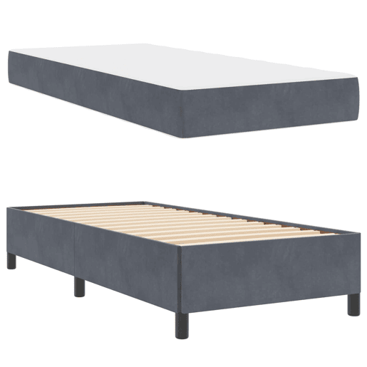 Estrutura de cama de solteiro para adultos com colchão Cinza Escuro 90 x 200 cm tecido