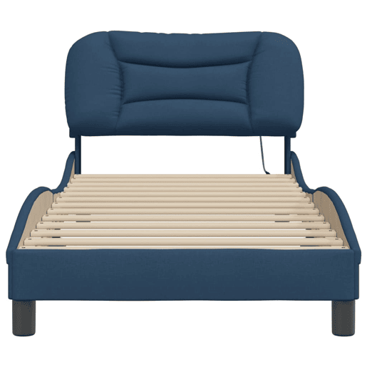 Estrutura de cama de solteiro para adultos com LED 90x190 cm tecido azul