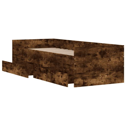 Estrutura de cama de solteiro para adultos com gavetas 90x200 cm carvalho fumado Estrutura de cama de solteiro para adultos com gavetas 90x200 cm carvalho fumado