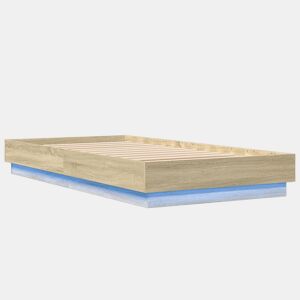 Estrutura de cama de solteiro para adultos com luzes LED 90x190 cm carvalho sonoma