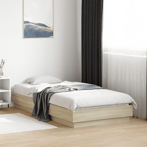 Estrutura de cama de solteiro para adultos com luzes LED 90x190 cm carvalho sonoma