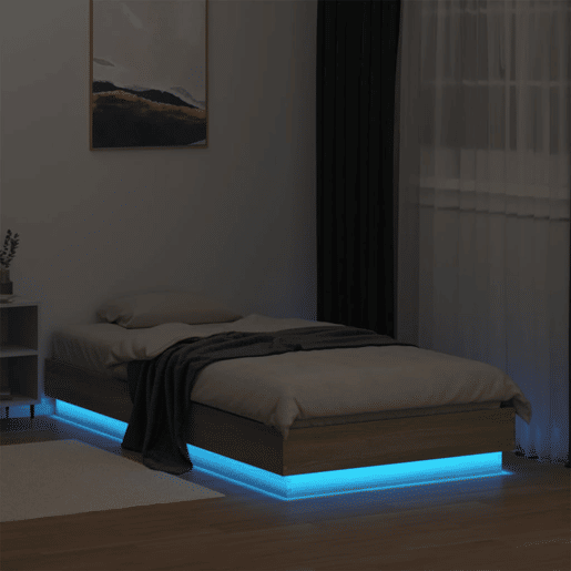 Estrutura de cama de solteiro para adultos com luzes LED 90x190 cm carvalho sonoma