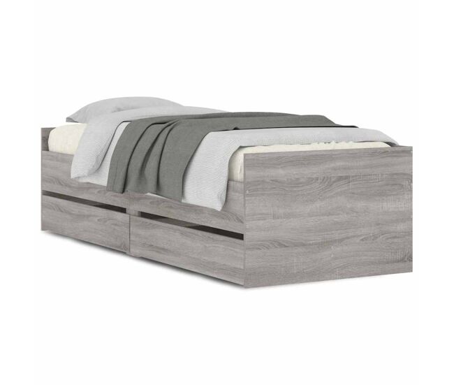 Estructura de cama individual para adultos con cajones gris sonoma 90x190 cm