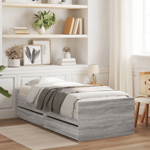 Estrutura de cama de solteiro para adultos com gavetas 90x190 cm cinzento sonoma Estrutura de cama de solteiro para adultos com gavetas 90x190 cm cinzento sonoma
