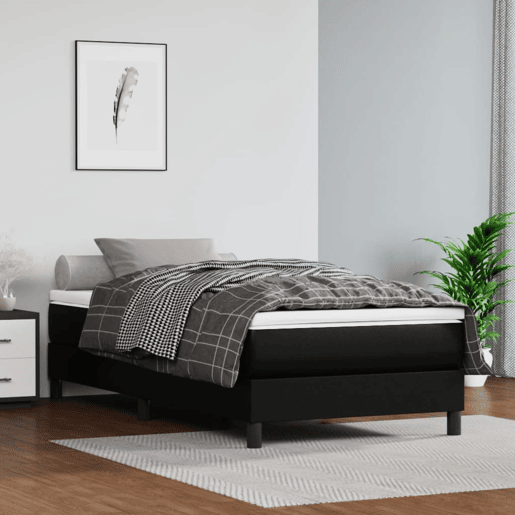 Estrutura de cama de solteiro para adultos com molas 90x200 cm couro artificial preto