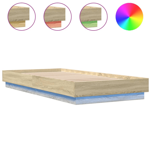 Estrutura de cama de solteiro para adultos c luzes LED 100x200 cm carvalho sonoma