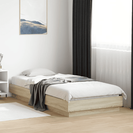 Estrutura de cama de solteiro para adultos c luzes LED 100x200 cm carvalho sonoma