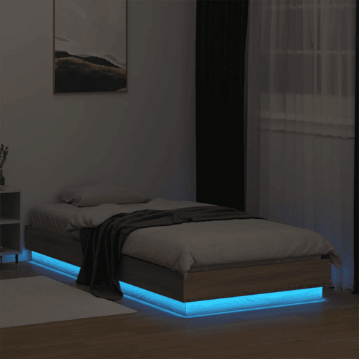 Estrutura de cama de solteiro para adultos c luzes LED 100x200 cm carvalho sonoma