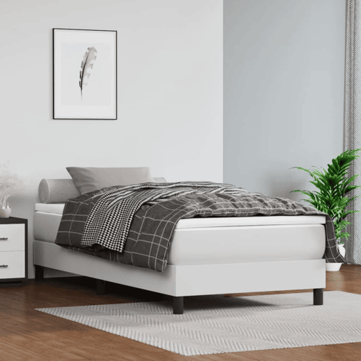 Estrutura de cama de solteiro para adultos com molas 90x190 cm couro artificial branco