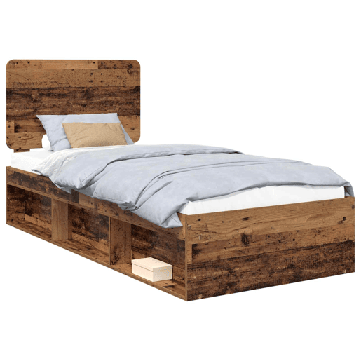 Estrutura de cama de solteiro para adultos com cabeceira Madeira antiga 90 x 200 cm