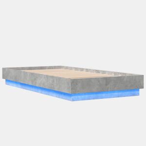 Estrutura de cama de solteiro para adultos com luzes LED 75x190 cm cinzento cimento