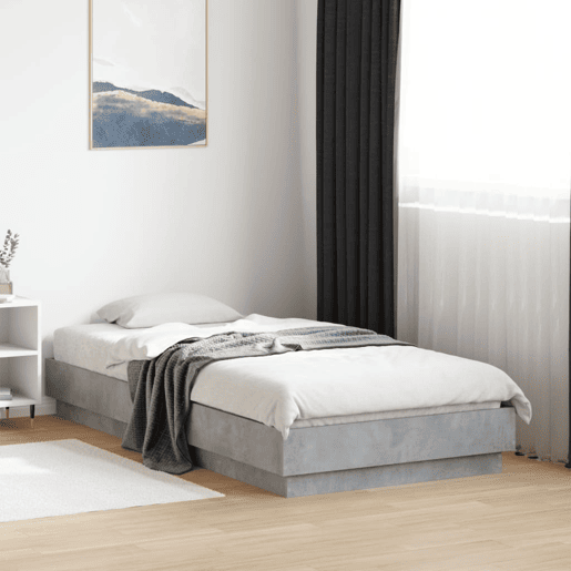 Estrutura de cama de solteiro para adultos com luzes LED 75x190 cm cinzento cimento