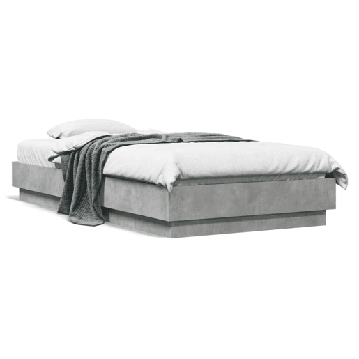 Estrutura de cama de solteiro para adultos com luzes LED 75x190 cm cinzento cimento