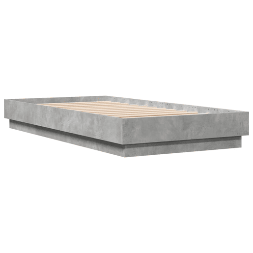 Estrutura de cama de solteiro para adultos com luzes LED 75x190 cm cinzento cimento