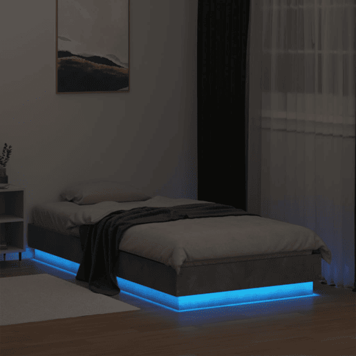 Estrutura de cama de solteiro para adultos com luzes LED 75x190 cm cinzento cimento