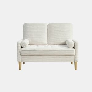 Sofá de 2 lugares - estilo escandinavo, estofado em veludo cotelê, almofadas acolchoadas - bege