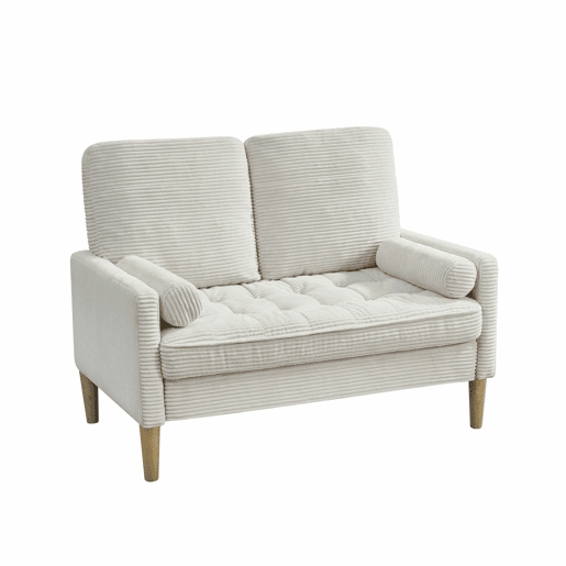Sofá de 2 lugares - estilo escandinavo, estofado em veludo cotelê, almofadas acolchoadas - bege