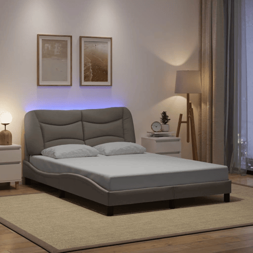 Estrutura de Cama de casal moderno com LED - 140x200 cm tecido