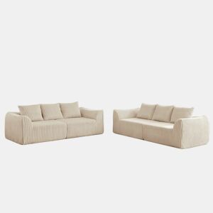 Sofá minimalista de 6 lugares - linhas fluidas e curvas, encosto ligeiramente inclinado, 6 almofadas - Bege