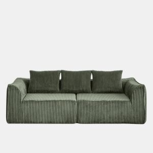 Sofá minimalista com cordão para 3 pessoas - linhas curvas e encosto inclinado - verde