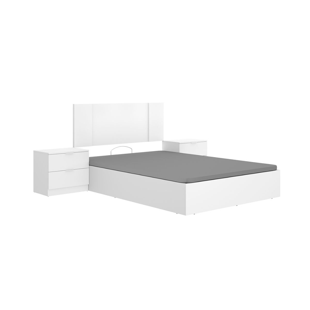 Composición de dormitorio pack flow cabecero con mesitas y canapé blanco 96x240,8x190 cm