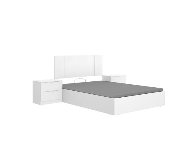 Composición de dormitorio pack flow cabecero con mesitas y canapé blanco 96x240,8x190 cm