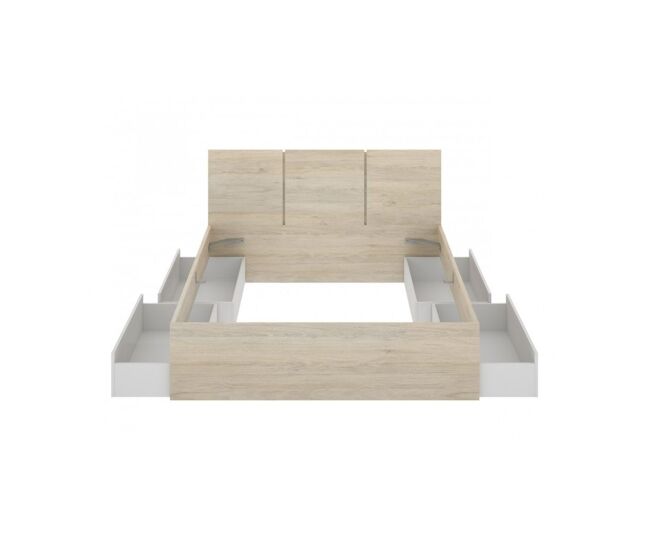 Composición de dormitorio havana cabecero con canapé 4 cajones blanco/natural 96x160x205,4 cm
