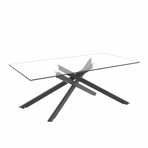 Mesa de centro 120 x 60 cm - vidro temperado, pés metálicos pretos, estilo moderno - preto