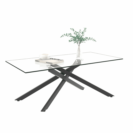 Mesa de centro 120 x 60 cm - vidro temperado, pés metálicos pretos, estilo moderno - preto