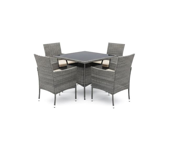 Conjunto mesa cuadrada + 4 sillas de ratan pe. muebles de jardin y terraza, ratan gris