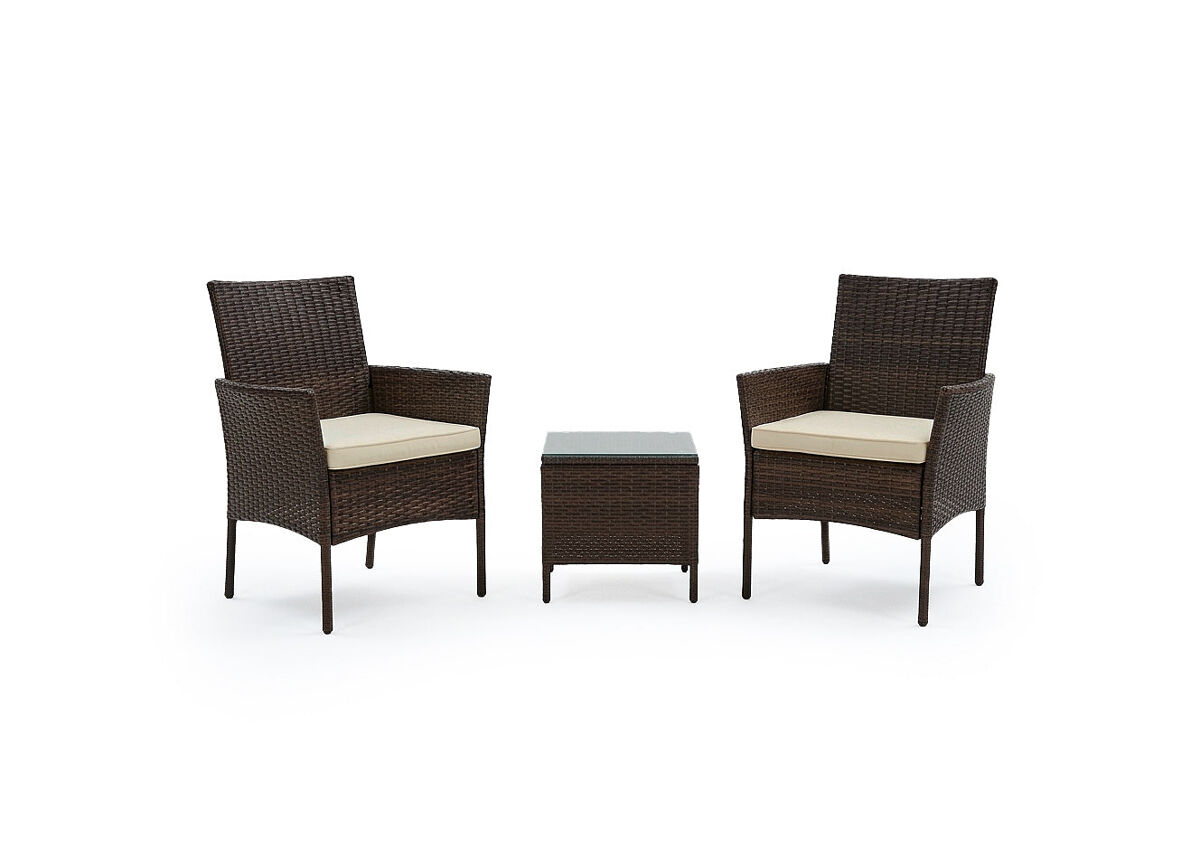 Conjunto mesa + 2 sillas en ratan pe. muebles de jardin y terraza, ratan marron