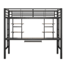Cama alta 90x200 cm - Metal, secretária e 2 estantes integradas - Preto