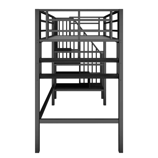 Cama alta 90x200cm - Estante, escada de arrumação, espaço livre para vestir-se, corrimão - Preto