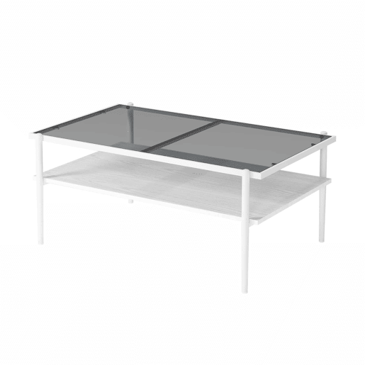 Mesa de centro 97,5 x 61,5 cm - vidro temperado, pés de metal, estilo moderno - Cinza + Branco