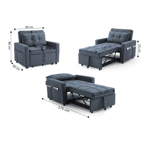 Sofá-cama Pabs de 1 lugar, 90 cm, azul