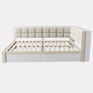 Sofá-cama em madeira 140 x 200 cm - cama multifuncional com encosto acolchoado e gaveta grande para arrumação - pinho cor de madeira