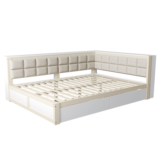 Sofá-cama em madeira 140 x 200 cm - cama multifuncional com encosto acolchoado e gaveta grande para arrumação - pinho cor de madeira