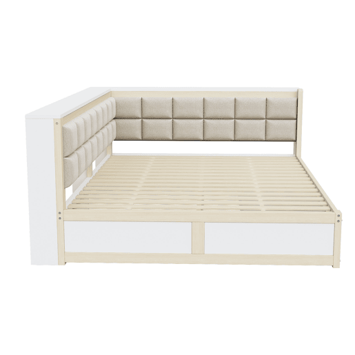 Sofá-cama em madeira 140 x 200 cm - cama multifuncional com encosto acolchoado e gaveta grande para arrumação - pinho cor de madeira