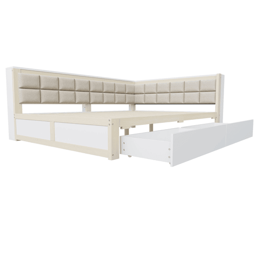 Sofá-cama em madeira 140 x 200 cm - cama multifuncional com encosto acolchoado e gaveta grande para arrumação - pinho cor de madeira