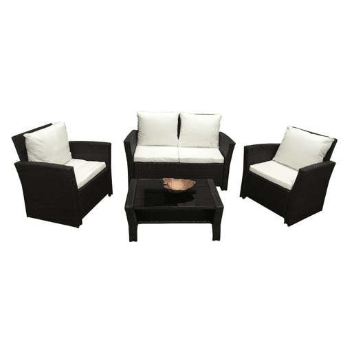Sofá + 2 Cadeiras + Mesa de Rattan PE. Móveis de Jardim e Exterior, Marrom
