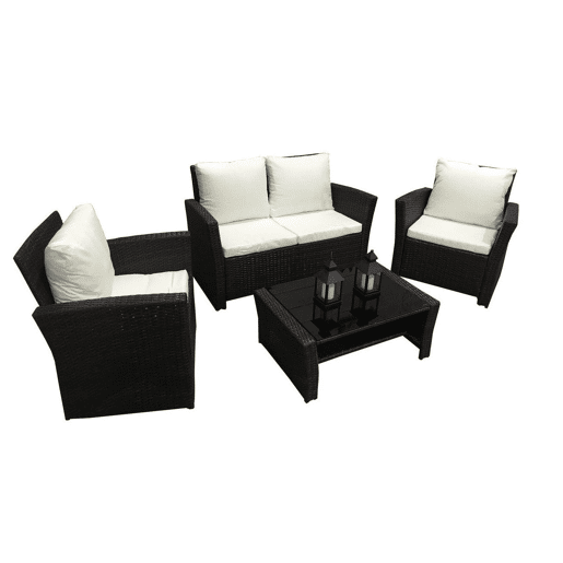Sofá + 2 Cadeiras + Mesa de Rattan PE. Móveis de Jardim e Exterior, Marrom