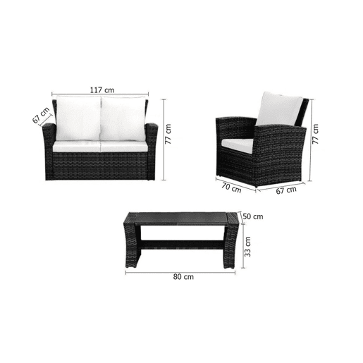 Sofá + 2 Cadeiras + Mesa de Rattan PE. Móveis de Jardim e Exterior, Marrom