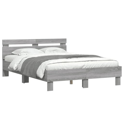 Estrutura de cama de casal c cabeceiraluzes LED - 135x190cm cinzento sonoma