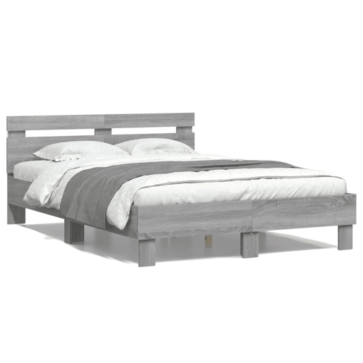 Estrutura de cama de casal c cabeceiraluzes LED - 135x190cm cinzento sonoma