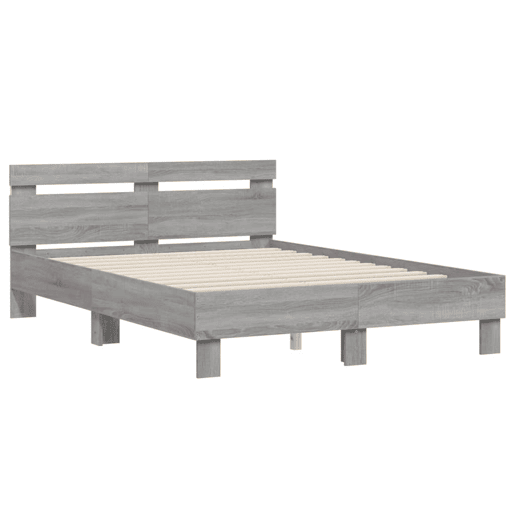 Estrutura de cama de casal c cabeceiraluzes LED - 135x190cm cinzento sonoma