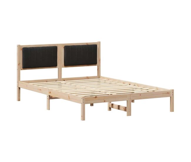 Estructura de cama matrimonial estilo con cabecera tapizada negro 140 x 190 cm