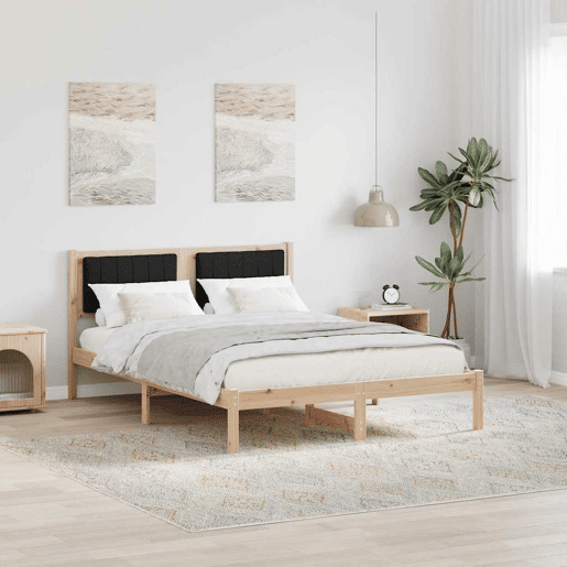Estrutura de Cama de casal moderno com Cabeceira Estofada Preto 140 x 190 cm
